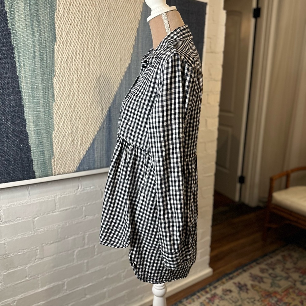 Zara Denim Collection Gingham Black and White Flowy Collared Shirt - Picture 7 of 9